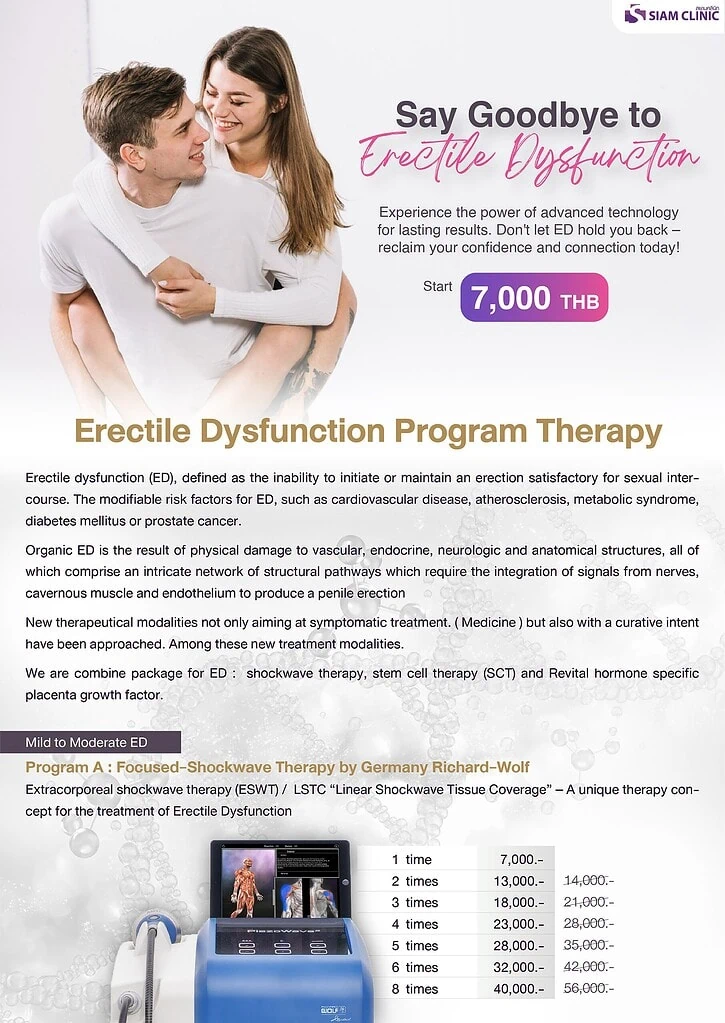 Erectile Dysfunction shockwave therapy starting at 7,000 THB