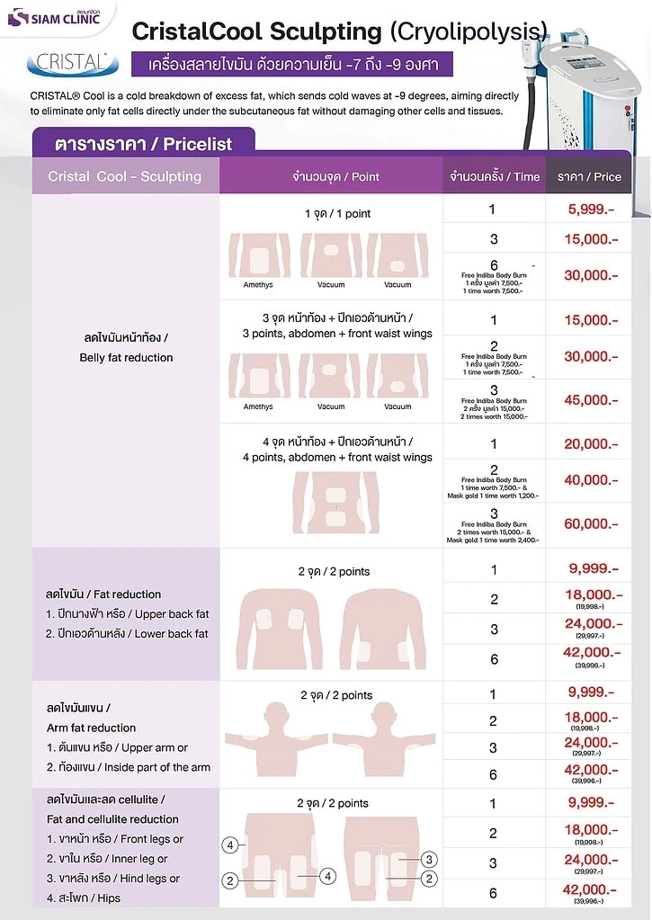 Fat freezing treatment pricelist at Siam Clinic Phuket