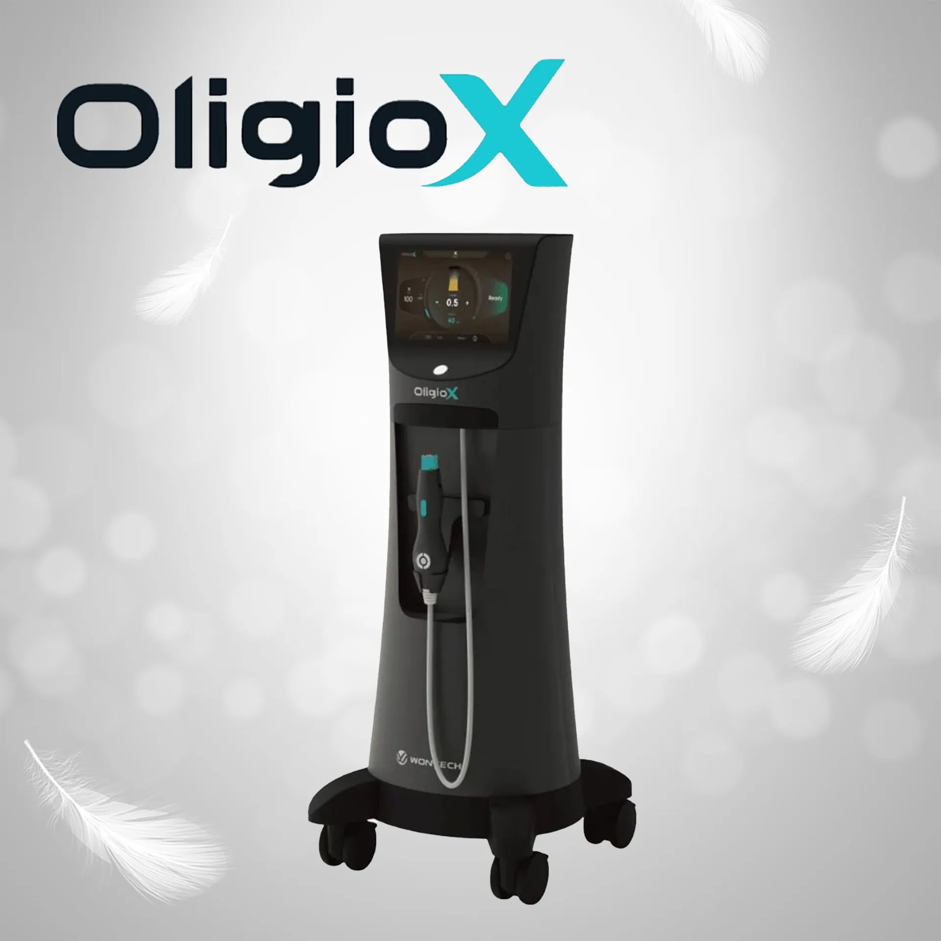 Professional black aesthetic device with digital screen and handpiece.